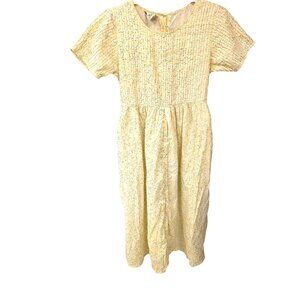 Vintage Cottagecore Floral Butter Yellow Dress By Puddingshop 100% Cotton Sz S